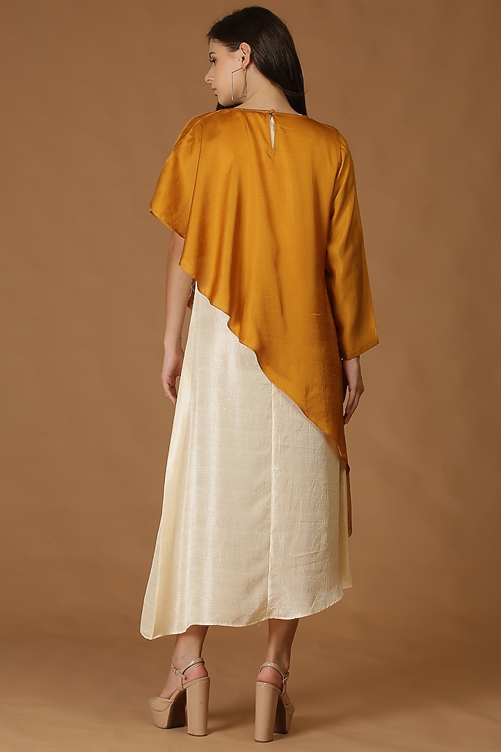 Mustard Hand Embroidered Cape With Dress by Midori by SGV at Pernia's Pop Up Shop