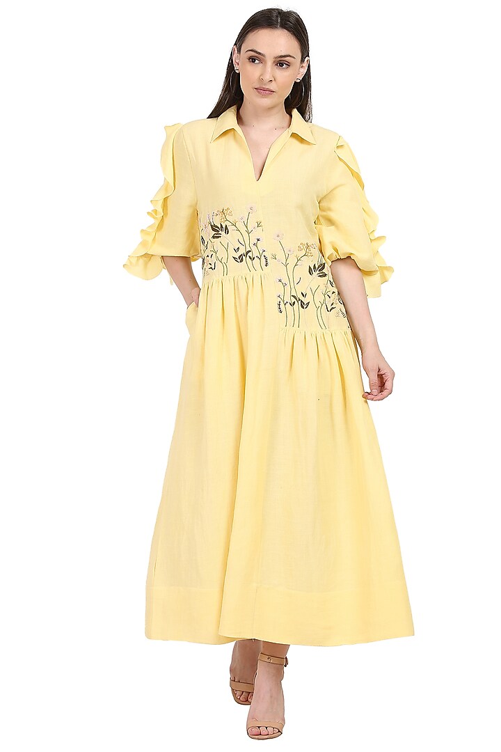 Yellow Embroidered Dress by Midori by SGV