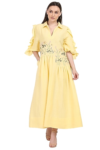 Yellow Embroidered Dress by Midori by SGV