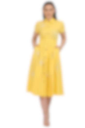 Yellow Hand Embroidered Shirt Dress by Midori by SGV