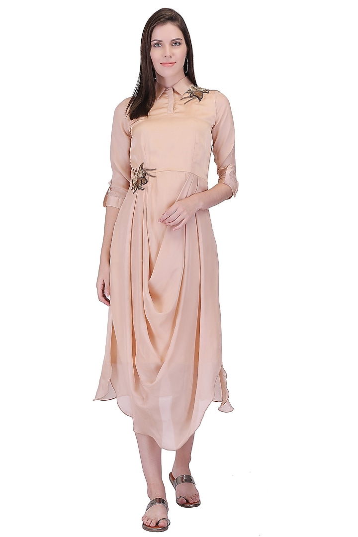 Blush Pink Embroidered Draped Cowl Dress by Midori by SGV