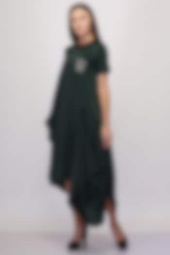 Midnight Green Hand Embroidered Draped Dress by Midori by SGV