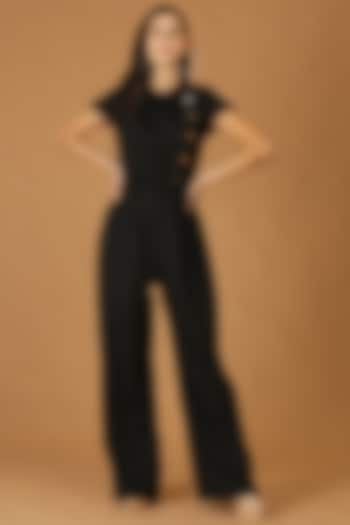 Black Lace Patch Work Jumpsuit by Midori by SGV