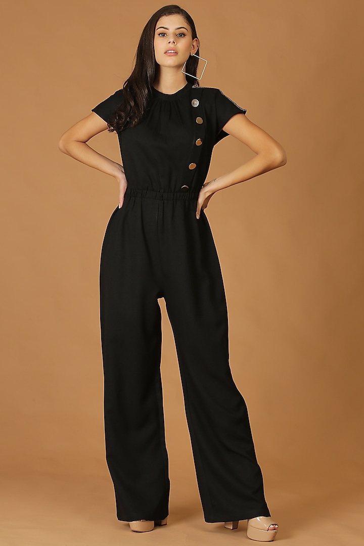 Black Lace Patch Work Jumpsuit by Midori by SGV
