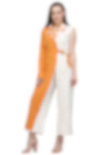 White & Orange Embroidered Jumpsuit by Midori by SGV