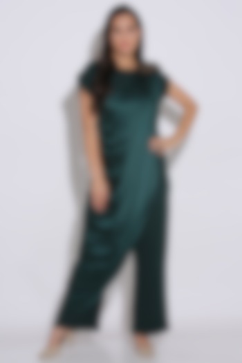 Bottle Green Embroidered Draped Jumpsuit by Midori by SGV