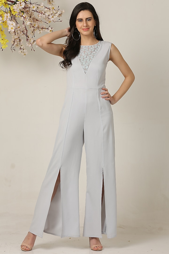 Powder Blue Embroidered Jumpsuit by Midori by SGV at Pernia's Pop Up Shop