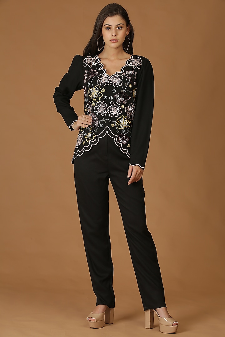 Black Imported Crepe Pant Set by Midori by SGV