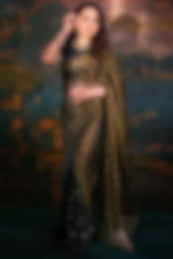 Black Tissue Foil Printed Wedding Saree Set by Masaba at Pernia's Pop Up Shop