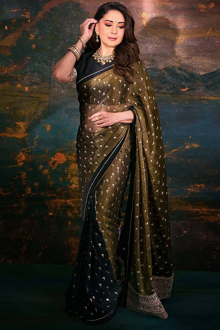 Black Tissue Foil Printed Wedding Saree Set by Masaba at Pernia's Pop Up Shop