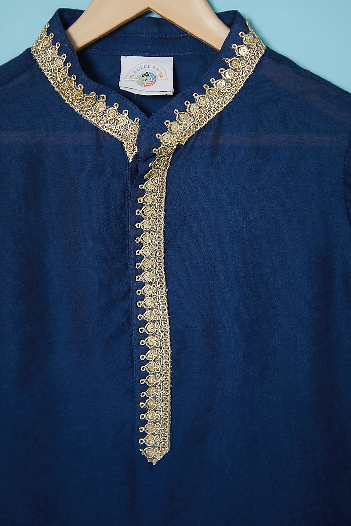 Indigo Embroidered Kurta Set For Boys by Mi Dulce An'ya at Pernia's Pop Up Shop