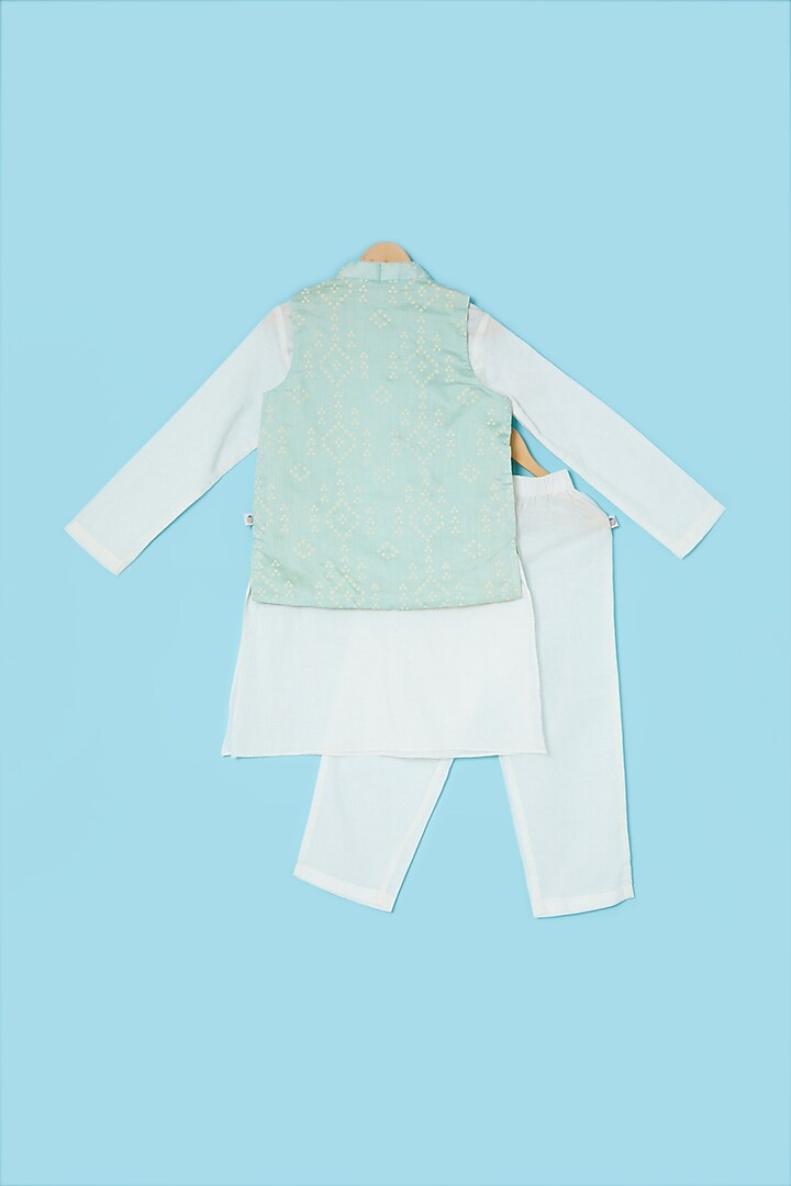 Fern Green Printed Bandhgala Set For Boys by Mi Dulce An'ya at Pernia's Pop Up Shop