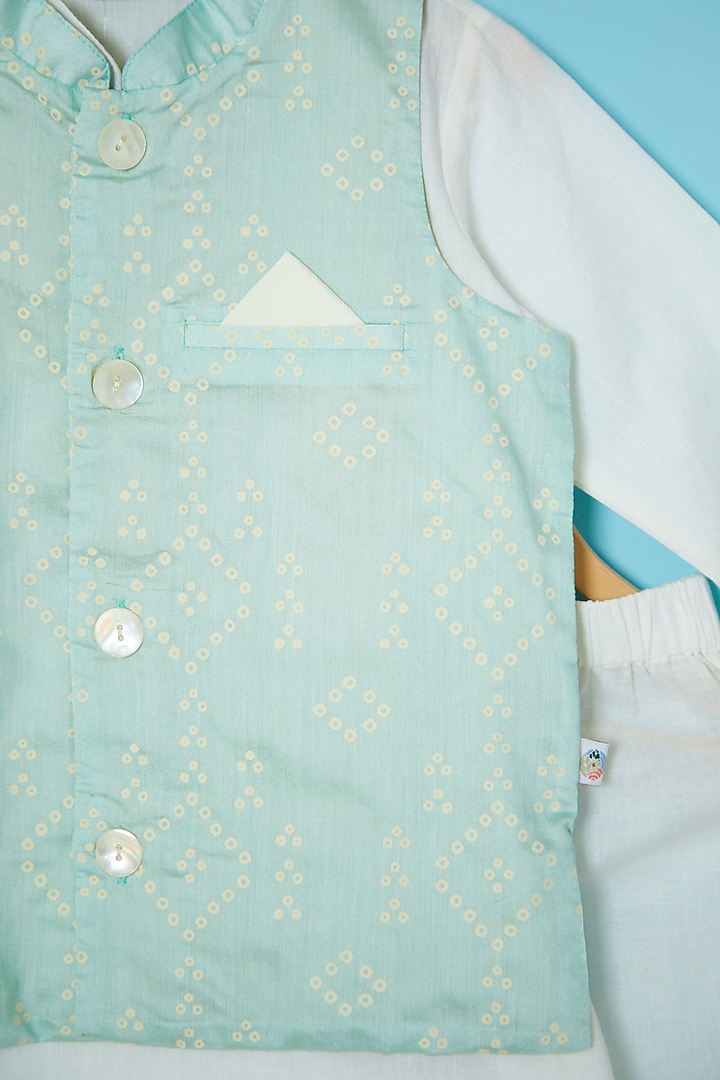 Fern Green Printed Bandhgala Set For Boys by Mi Dulce An'ya at Pernia's Pop Up Shop
