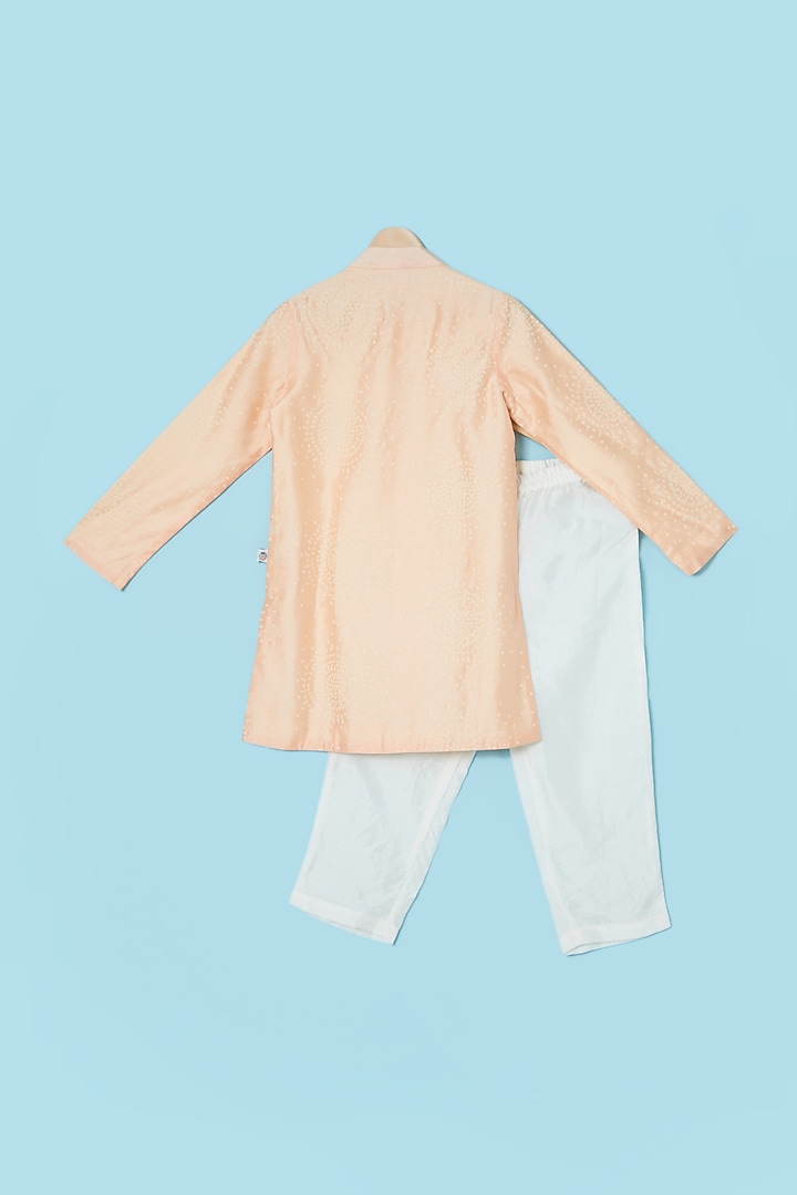 Blush Pink Organic Cotton Hand Printed Kurta Set For Boys by Mi Dulce An'ya at Pernia's Pop Up Shop