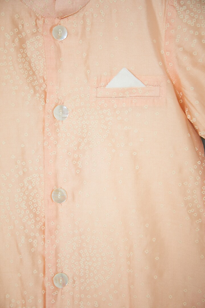 Blush Pink Organic Cotton Hand Printed Kurta Set For Boys by Mi Dulce An'ya at Pernia's Pop Up Shop