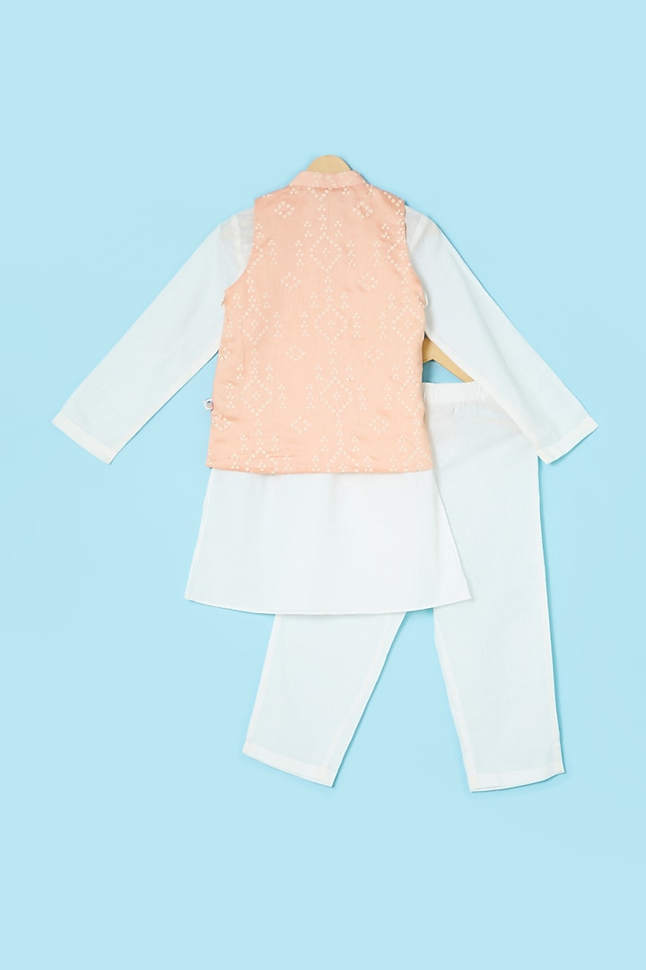 Blush Pink Printed Bandhgala Set For Boys by Mi Dulce An'ya at Pernia's Pop Up Shop