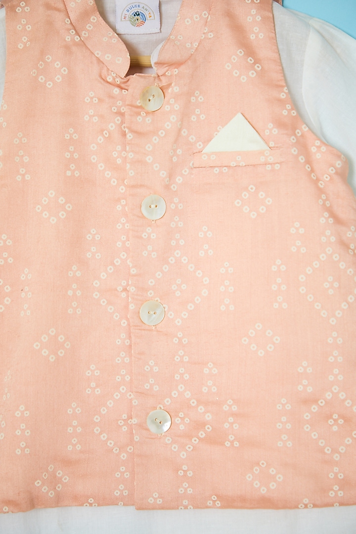 Blush Pink Printed Bandhgala Set For Boys by Mi Dulce An'ya at Pernia's Pop Up Shop