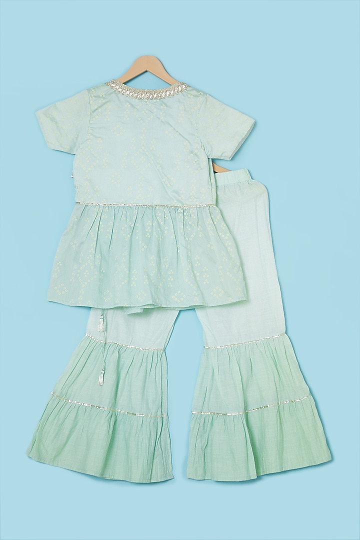 Fern Green Cotton & Chanderi Sharara Set For Girls by Mi Dulce An'ya at Pernia's Pop Up Shop