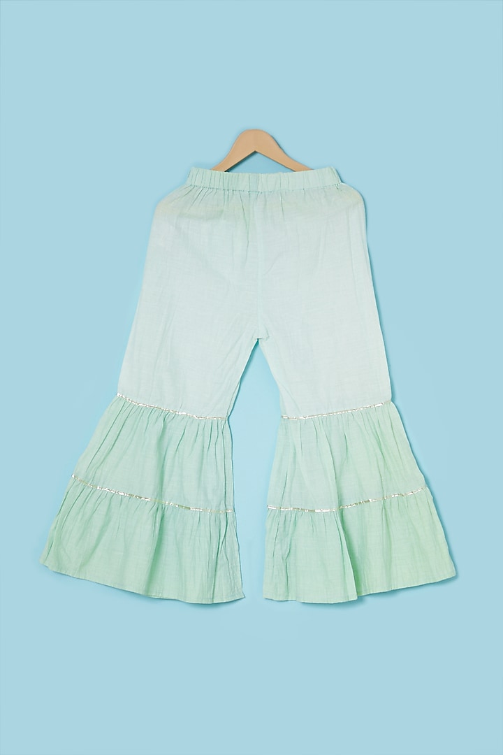Fern Green Cotton & Chanderi Sharara Set For Girls by Mi Dulce An'ya at Pernia's Pop Up Shop