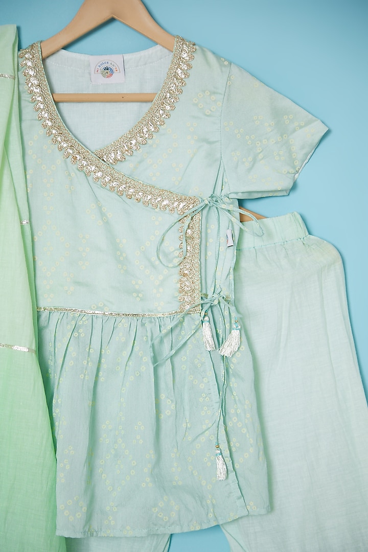 Fern Green Cotton & Chanderi Sharara Set For Girls by Mi Dulce An'ya at Pernia's Pop Up Shop