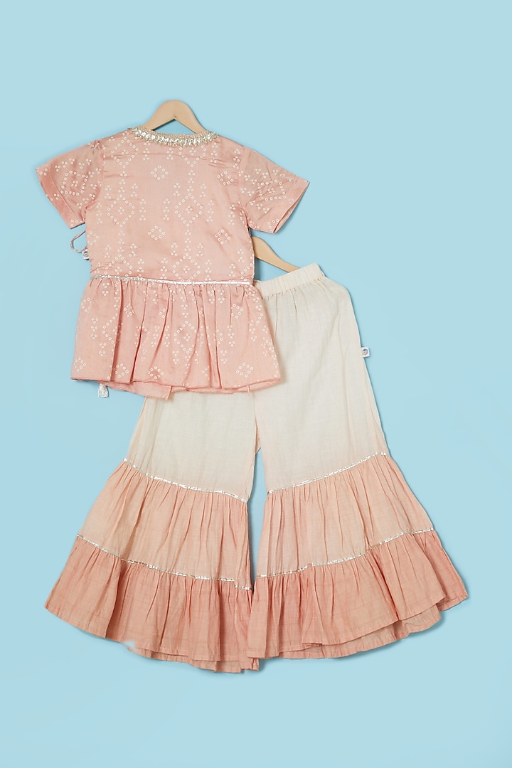 Blush Pink Cotton & Chanderi Sharara Set For Girls by Mi Dulce An'ya at Pernia's Pop Up Shop