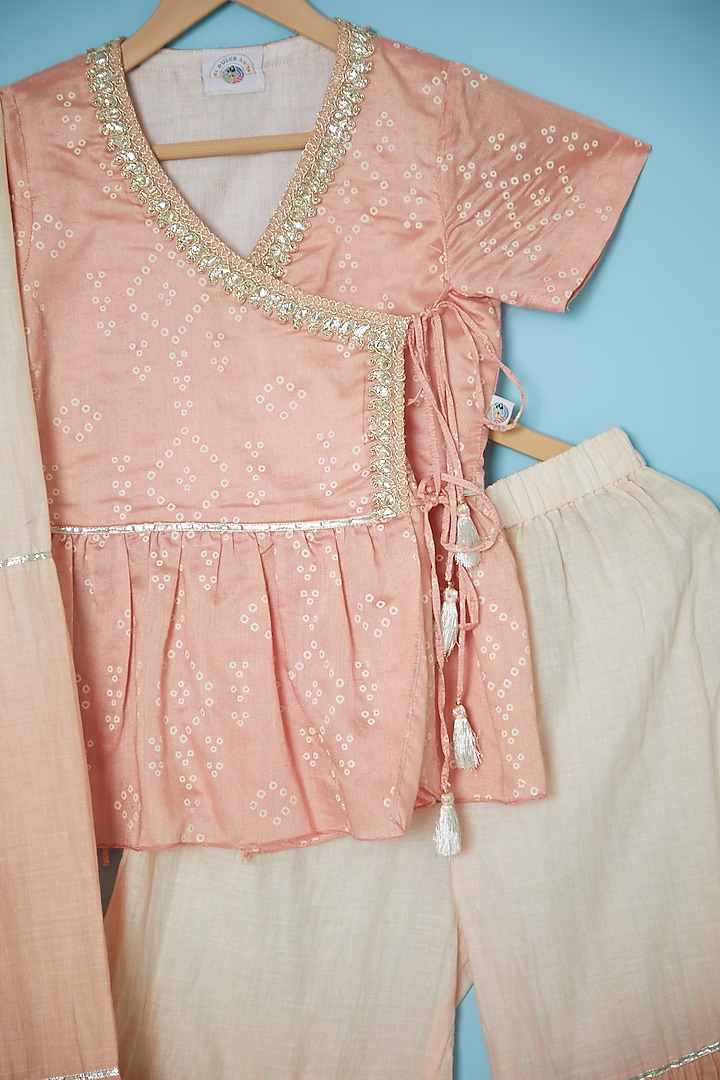 Blush Pink Cotton & Chanderi Sharara Set For Girls by Mi Dulce An'ya at Pernia's Pop Up Shop