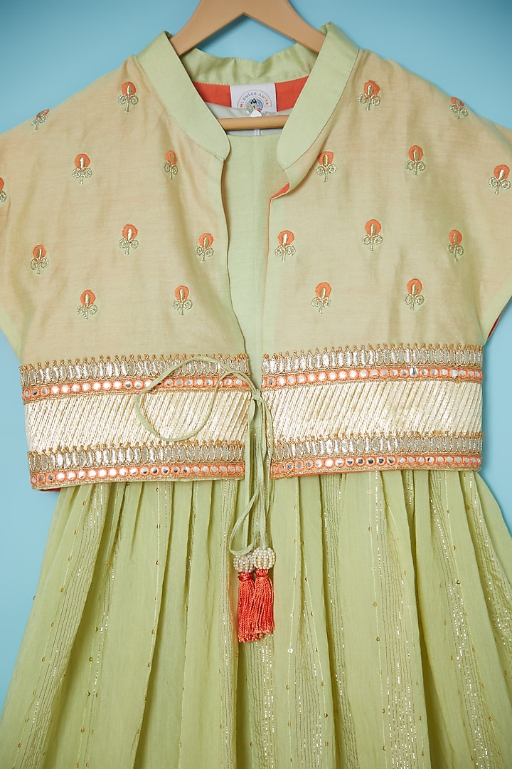 Mint Green Embroidered Jacket With Anarkali For Girls by Mi Dulce An'ya at Pernia's Pop Up Shop