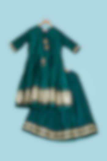 Teal Embroidered Lehenga Set For Girls by Mi Dulce An'ya at Pernia's Pop Up Shop