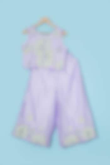 Lilac Embroidered Palazzo Pant Set For Girls by Mi Dulce An'ya