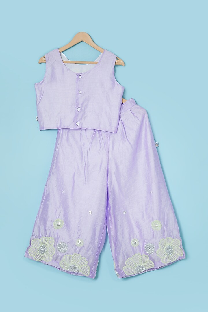 Lilac Embroidered Palazzo Pant Set For Girls by Mi Dulce An'ya at Pernia's Pop Up Shop