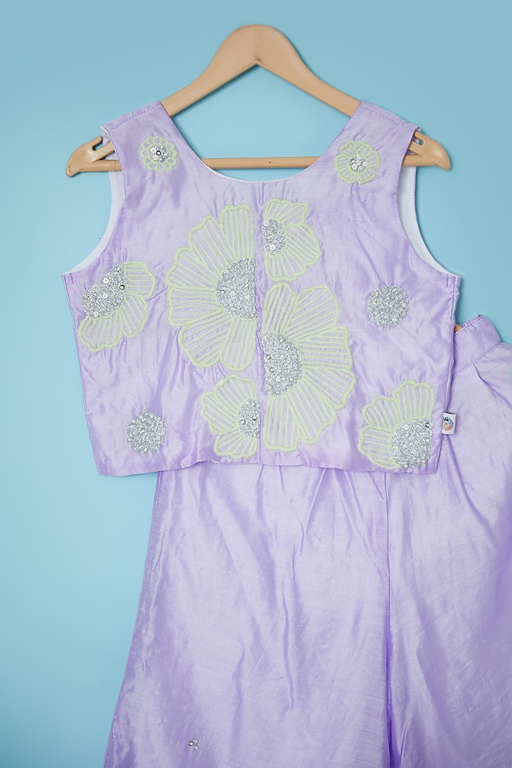 Lilac Embroidered Palazzo Pant Set For Girls by Mi Dulce An'ya at Pernia's Pop Up Shop