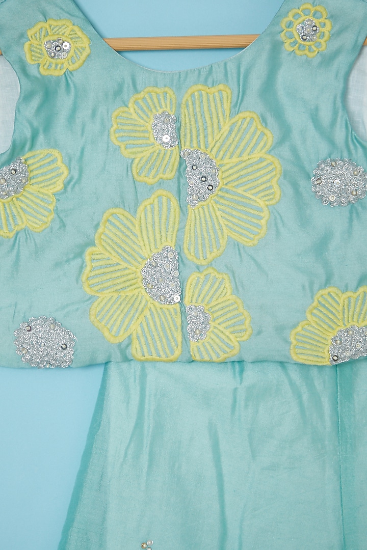 Turquoise Embroidered Palazzo Pant Set For Girls by Mi Dulce An'ya at Pernia's Pop Up Shop