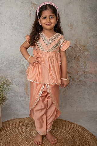 Blush Organic Cotton Dhoti Set For Girls by Mi Dulce An'ya
