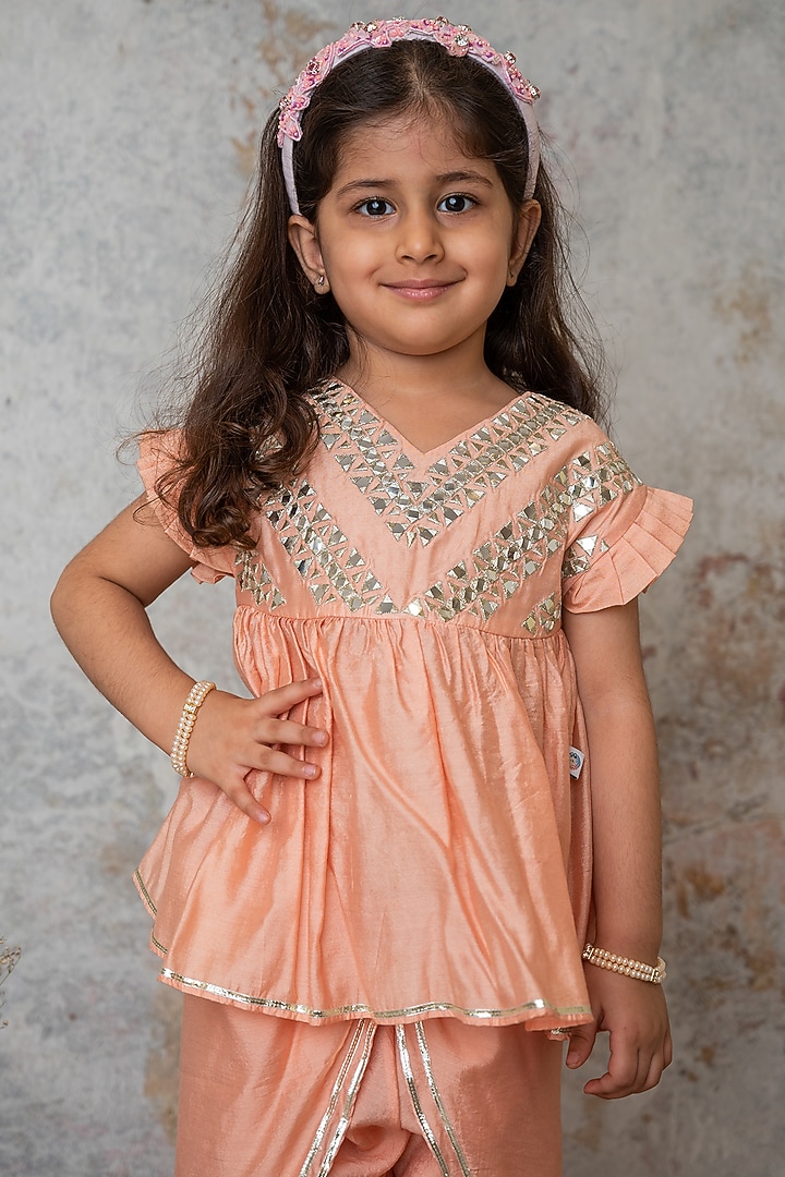Blush Organic Cotton Dhoti Set For Girls by Mi Dulce An'ya at Pernia's Pop Up Shop
