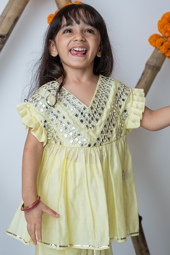 Lemon Yellow Organic Cotton Dhoti Set For Girls by Mi Dulce An'ya at Pernia's Pop Up Shop