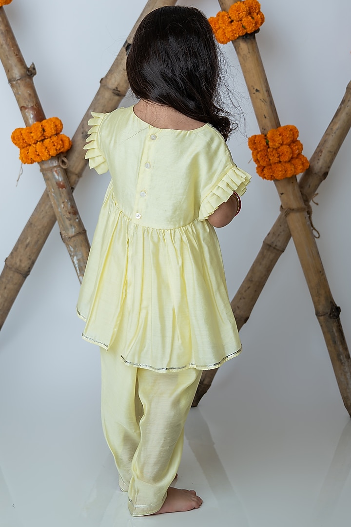 Lemon Yellow Organic Cotton Dhoti Set For Girls by Mi Dulce An'ya at Pernia's Pop Up Shop