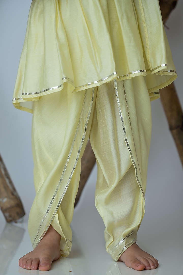 Lemon Yellow Organic Cotton Dhoti Set For Girls by Mi Dulce An'ya at Pernia's Pop Up Shop