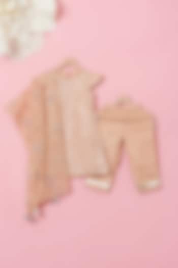 Blush Pink Cotton & Handwoven Chanderi Gota Kurta Set For Girls by Mi Dulce An'ya