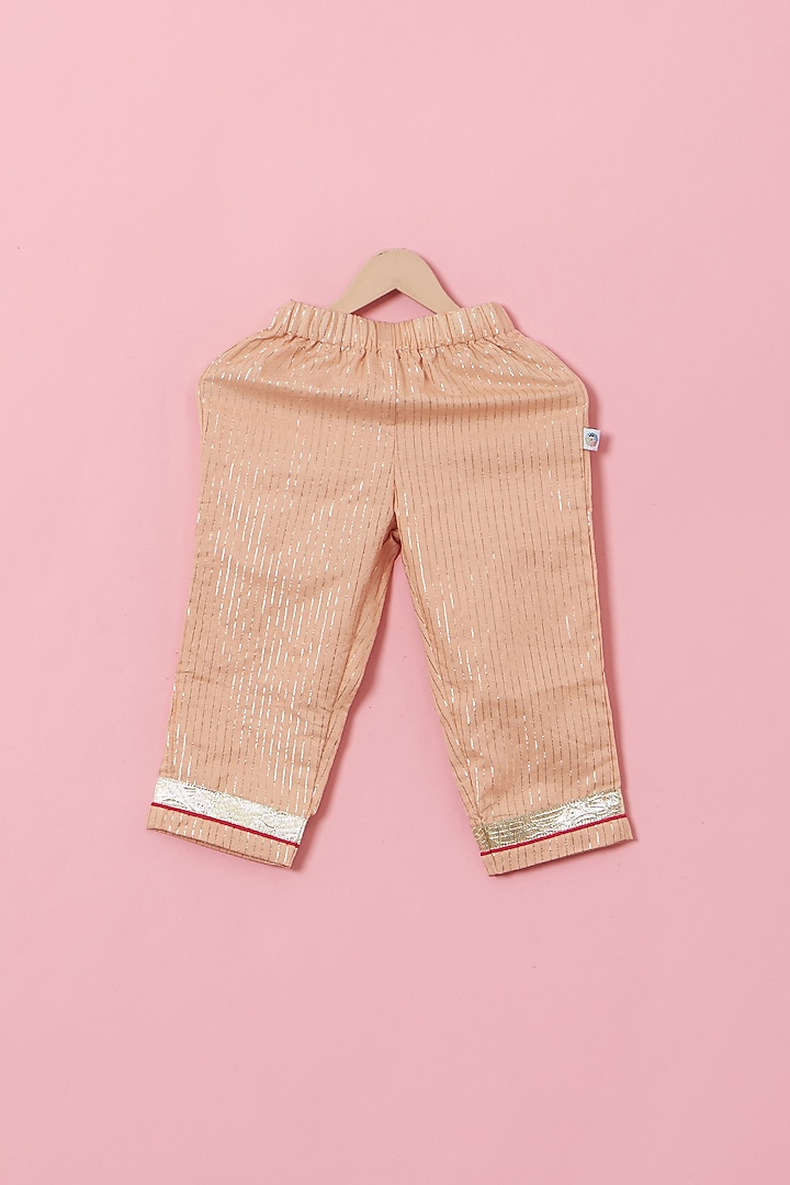 Blush Pink Cotton & Handwoven Chanderi Gota Kurta Set For Girls by Mi Dulce An'ya at Pernia's Pop Up Shop