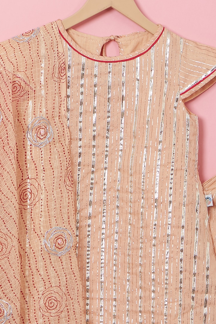 Blush Pink Cotton & Handwoven Chanderi Gota Kurta Set For Girls by Mi Dulce An'ya at Pernia's Pop Up Shop