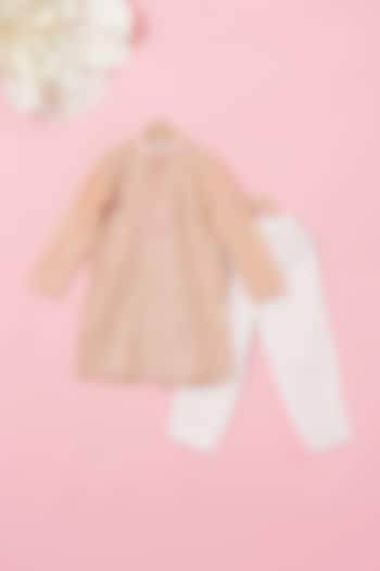 Blush Pink Cotton & Handwoven Chanderi Gota Kurta Set For Boys by Mi Dulce An'ya