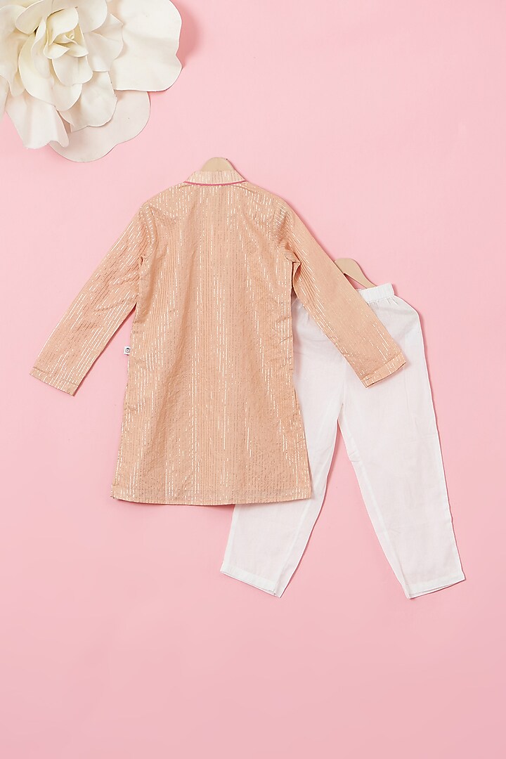 Blush Pink Cotton & Handwoven Chanderi Gota Kurta Set For Boys by Mi Dulce An'ya at Pernia's Pop Up Shop