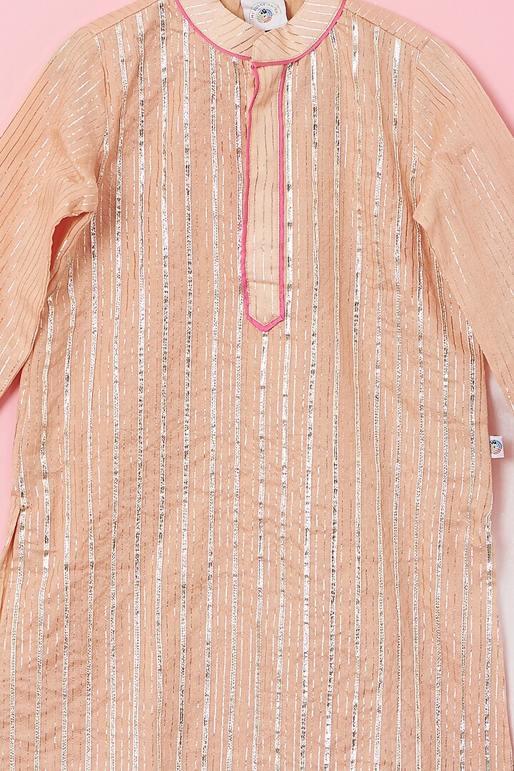 Blush Pink Cotton & Handwoven Chanderi Gota Kurta Set For Boys by Mi Dulce An'ya at Pernia's Pop Up Shop