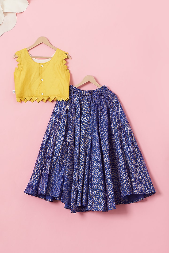 Purple Cotton & Handwoven Chanderi Mirror Embroidered Lehenga Set For Girls by Mi Dulce An'ya at Pernia's Pop Up Shop