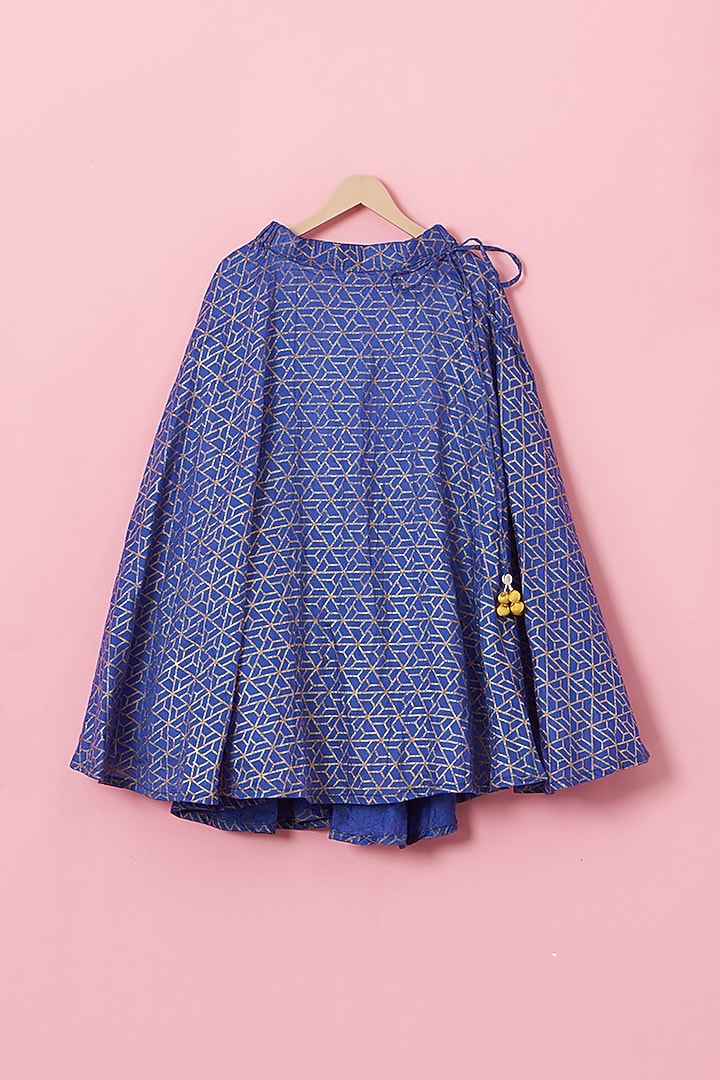Purple Cotton & Handwoven Chanderi Mirror Embroidered Lehenga Set For Girls by Mi Dulce An'ya at Pernia's Pop Up Shop