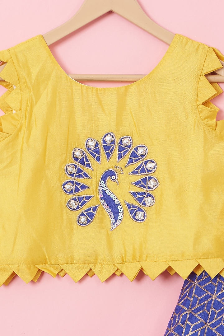 Purple Cotton & Handwoven Chanderi Mirror Embroidered Lehenga Set For Girls by Mi Dulce An'ya at Pernia's Pop Up Shop