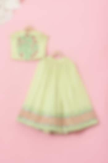 Mint Green Cotton & Handwoven Chanderi Printed Gota Lehenga Set For Girls by Mi Dulce An'ya at Pernia's Pop Up Shop