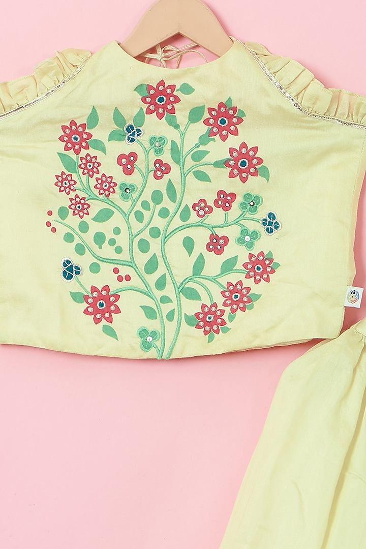 Mint Green Cotton & Handwoven Chanderi Printed Gota Lehenga Set For Girls by Mi Dulce An'ya at Pernia's Pop Up Shop