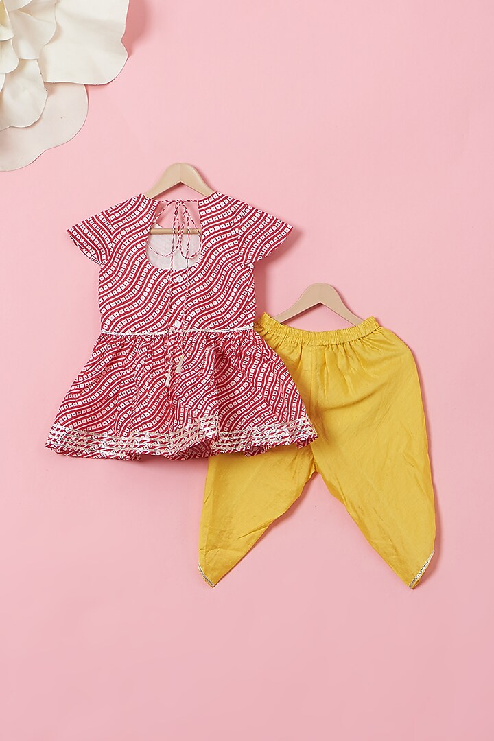 Yellow Cotton & Handwoven Chanderi Dhoti Set For Girls by Mi Dulce An'ya at Pernia's Pop Up Shop
