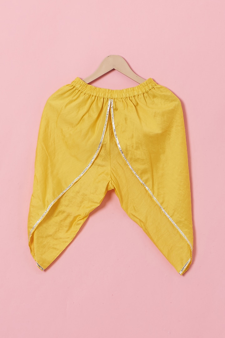 Yellow Cotton & Handwoven Chanderi Dhoti Set For Girls by Mi Dulce An'ya at Pernia's Pop Up Shop